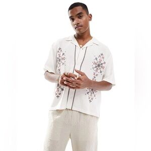 Abercrombie & Fitch embroidered short sleeve linen blend men’s size large summer